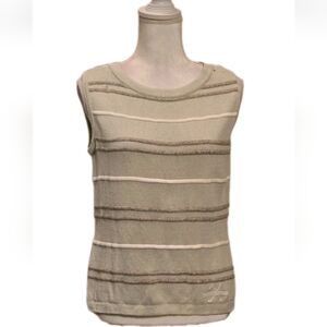 St John Marie Gray Knit Sweater Womens Small Light Green Striped Sleeveless